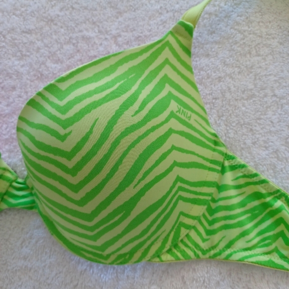 PINK Victoria's Secret Push-Up Green Zebra Print Bra, Size 34C - Picture 3 of 14
